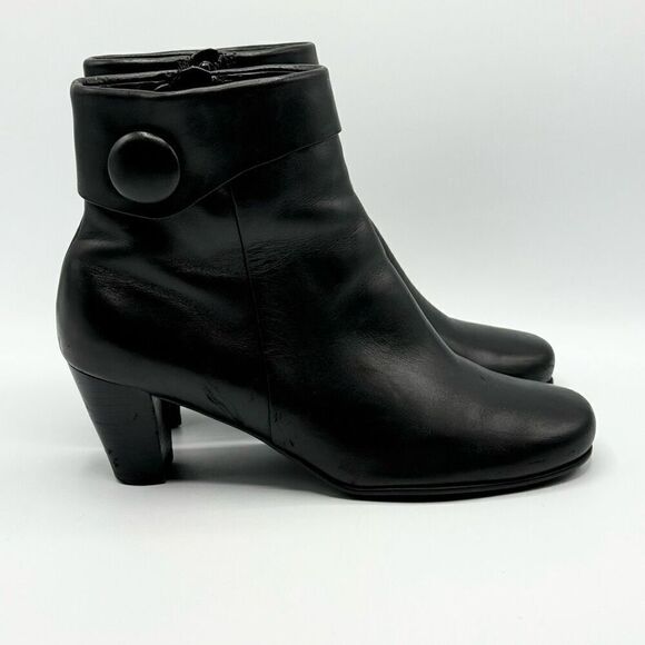 Ecco Black Side Zip Leather Booties - Women’s EU 39 - Picture 1 of 13
